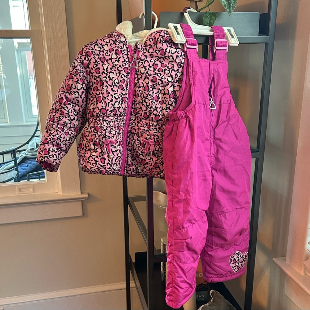 AQ Pink Leopard Print Jacket and Snow Pants Set